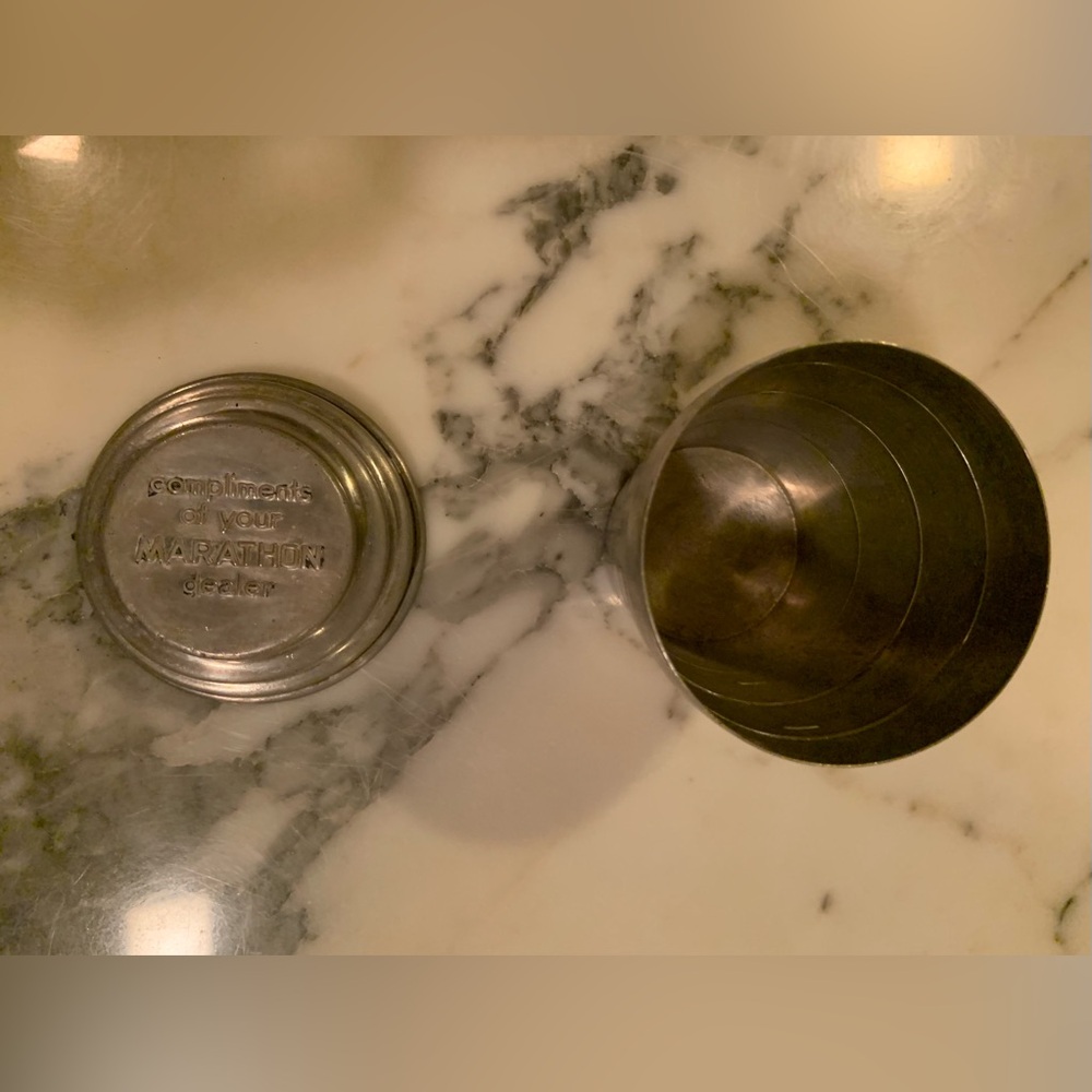 Vintage 50’s Marathon Oil Aluminum Kitchen Measuring Cup & Lid-Collectable